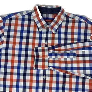 IZOD Red White & Blue Large Check Long Sleeve‎ Button Up Men's Shirt Size Medium